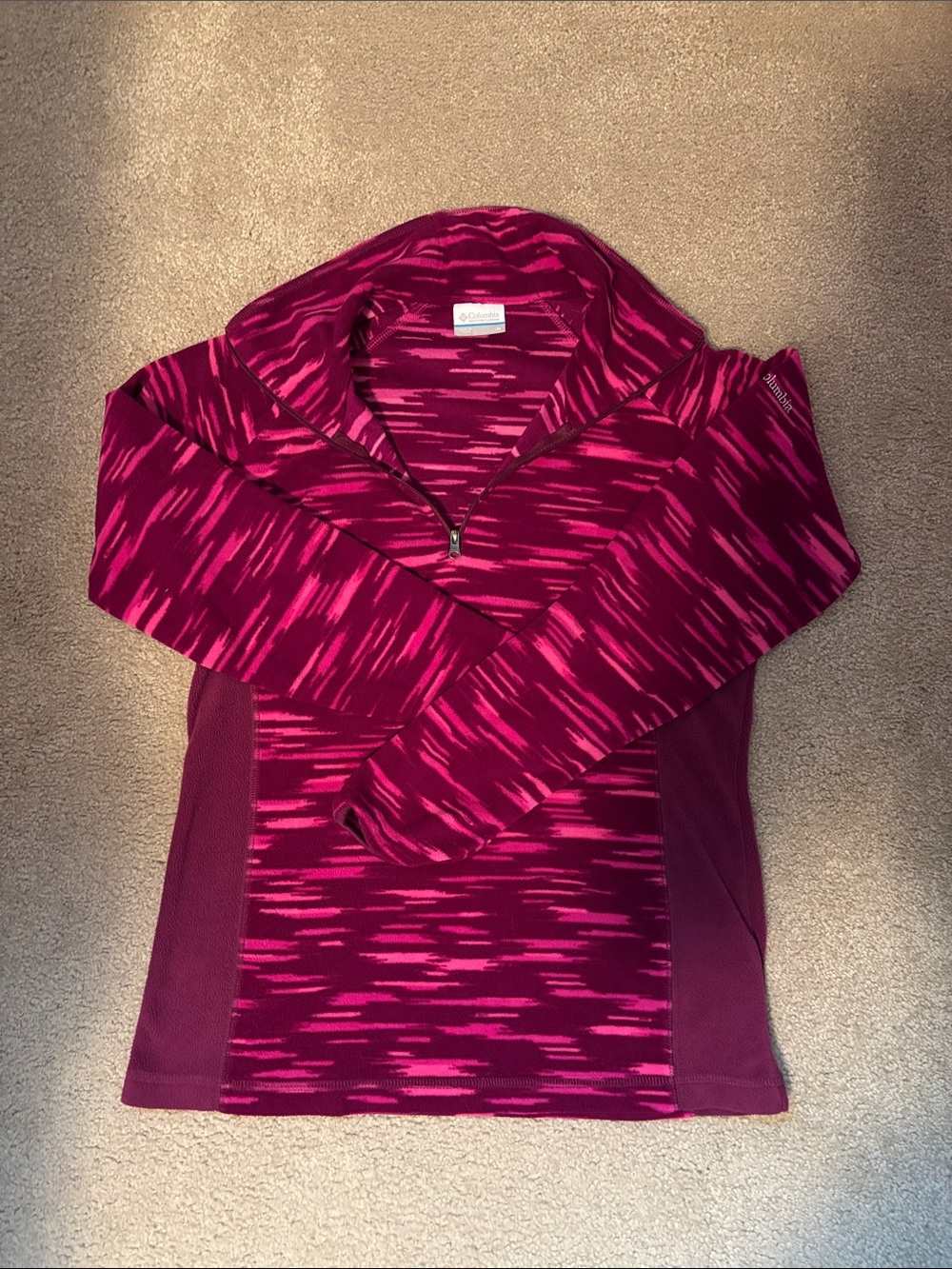 Columbia Women's Magenta and Pink Quarter-Zip Hoodie Pullover